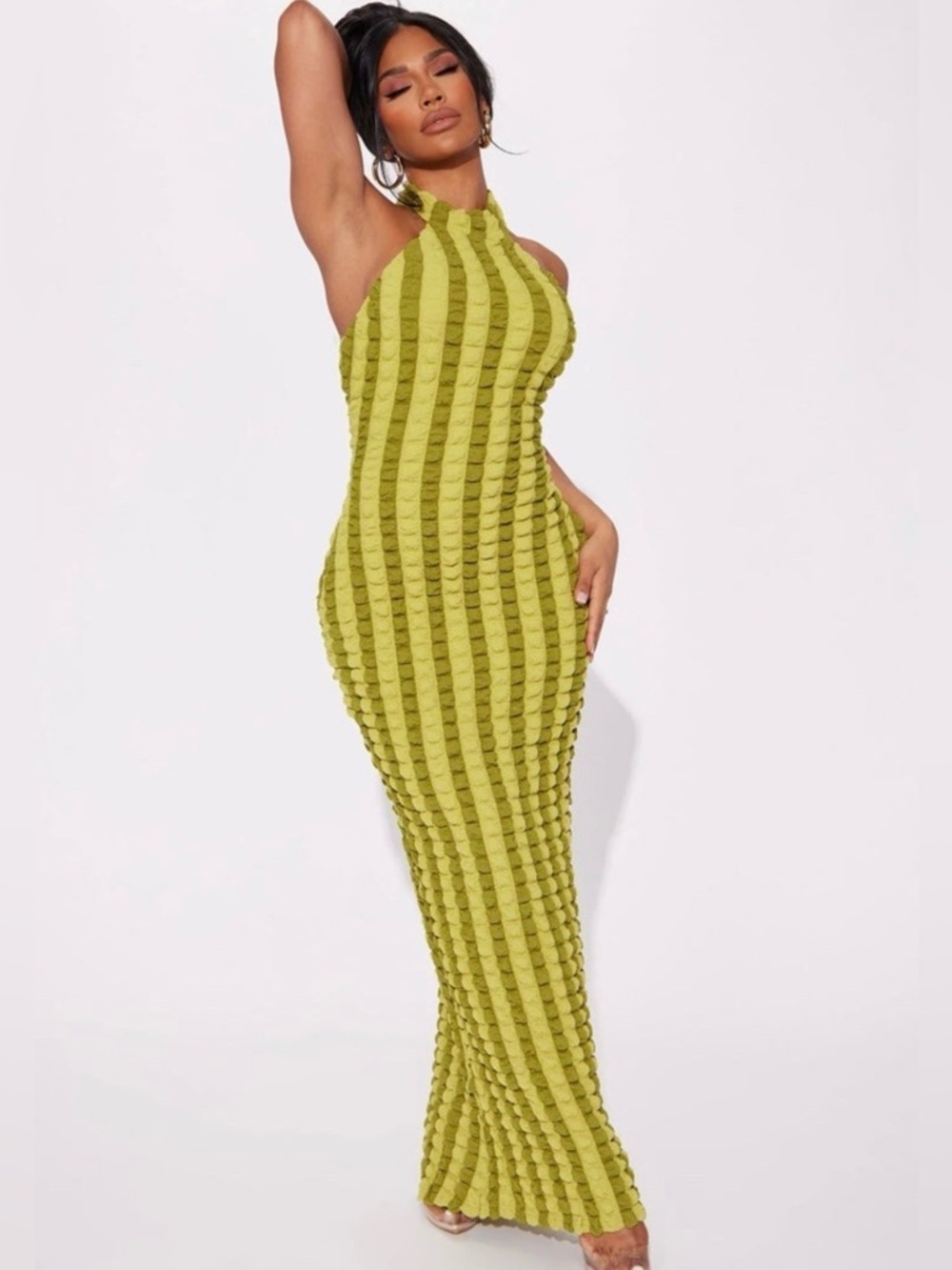 Fashion nova Sleeveless Textured Maxi Dress in Olive Green Medium NWT